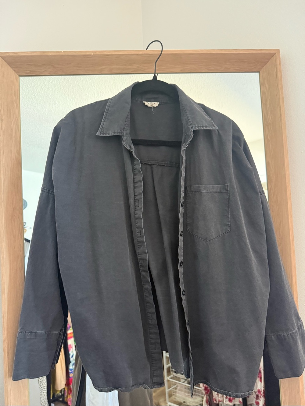 Women’s Washed Black Button-Up Shirt Jacket